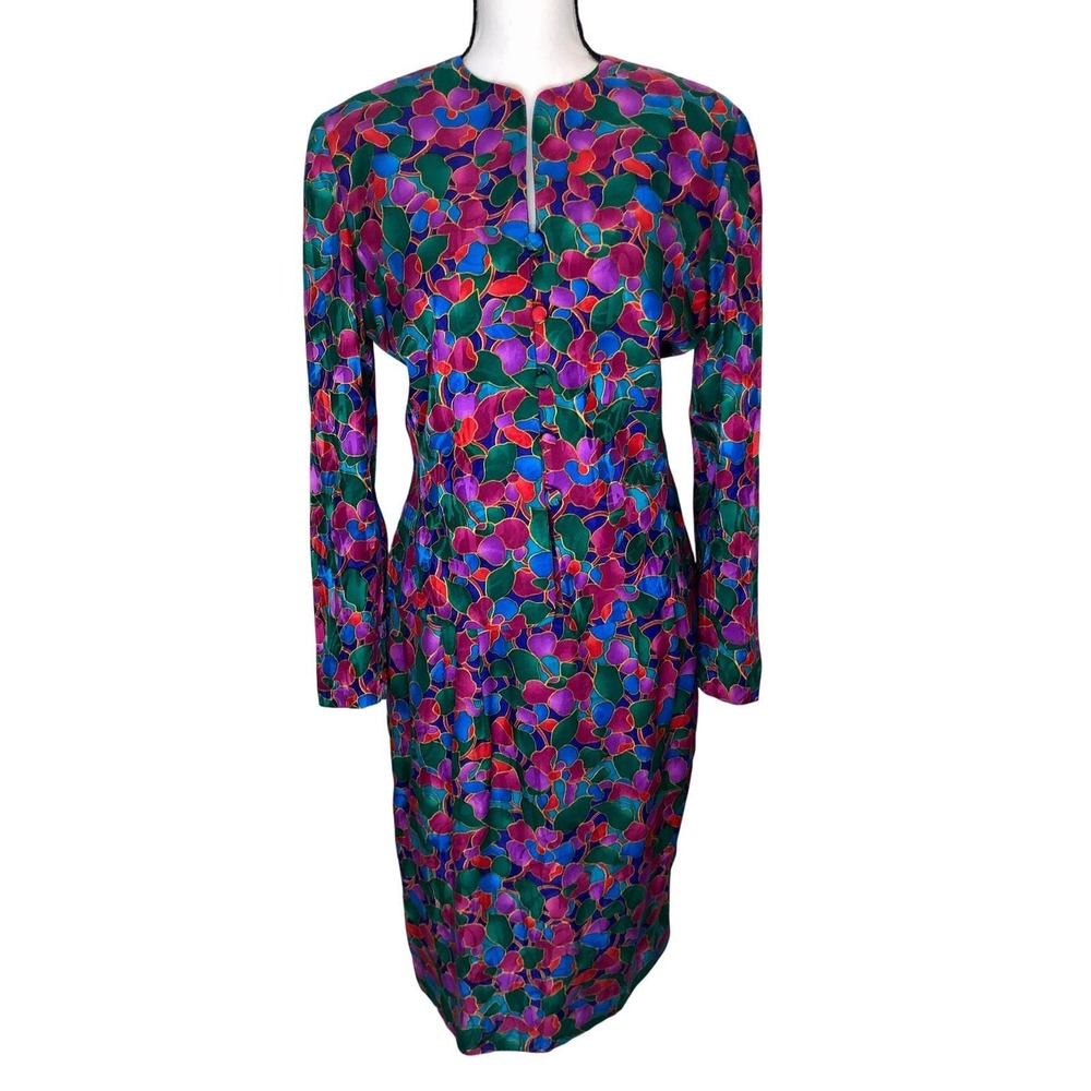 Bold Vintage 80s Abstract Floral Print Silk Skirt Set Womens 6‎ Adrianna Papell